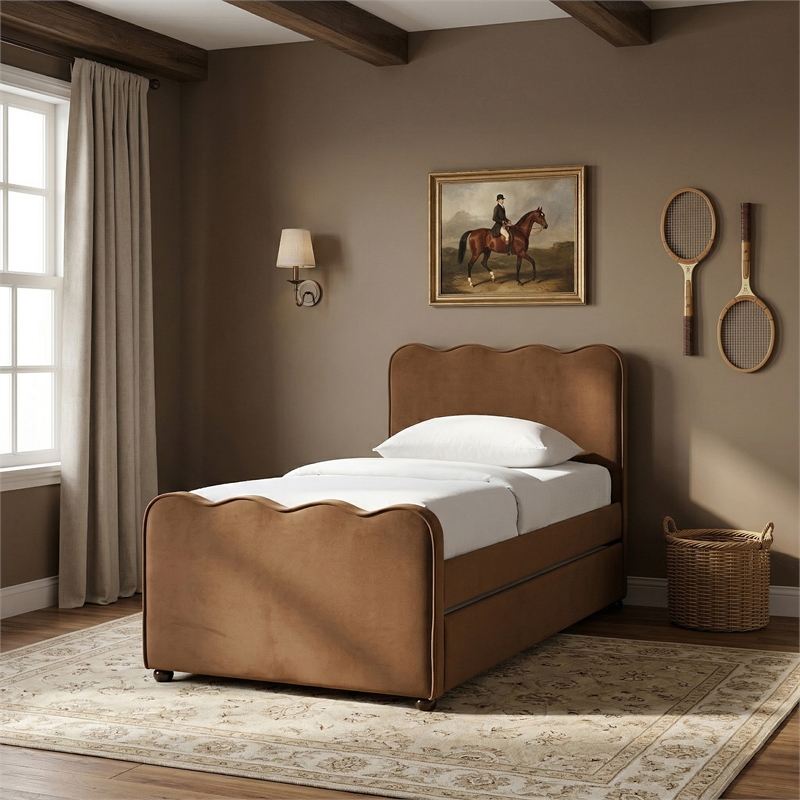 Meridian Furniture Gatsby Saddle Mohair Velvet Upholstered Twin Trundle Bed