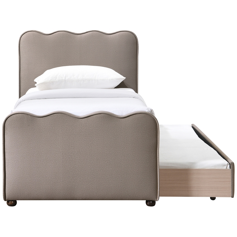 Meridian Furniture Gatsby Taupe Mohair Velvet Upholstered Twin Trundle Bed