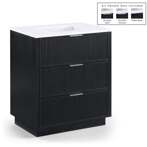 Meridian Furniture Willard 30&quot Black Engineered Stone Bathroom Vanity