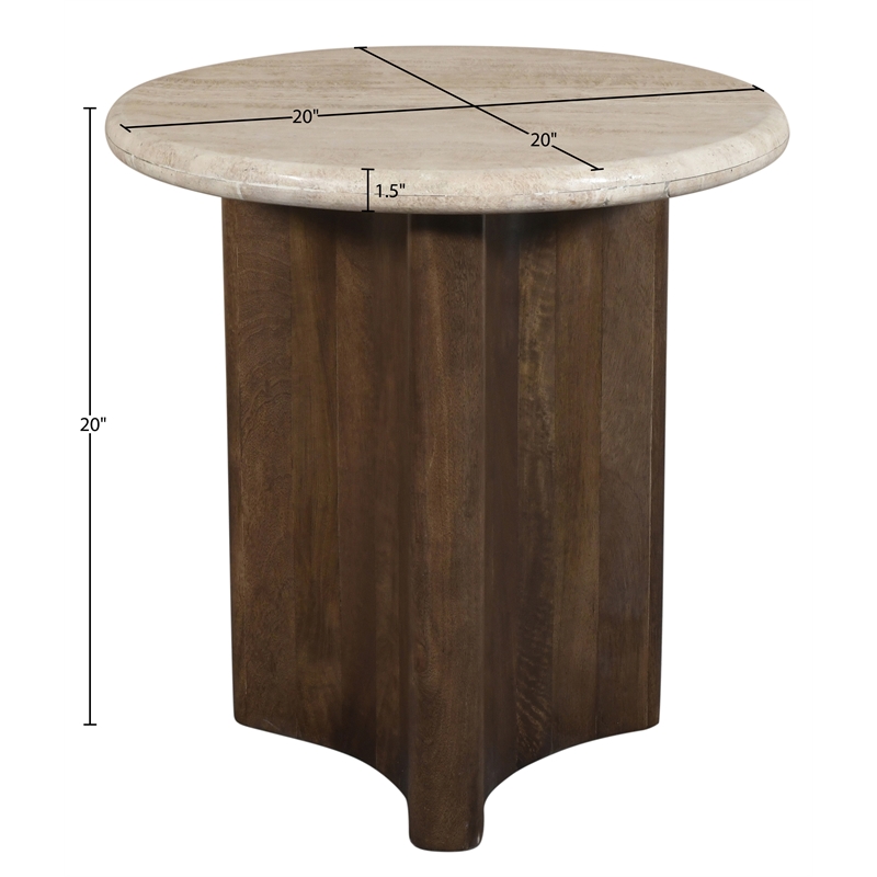 Meridian Furniture Pietra Brown Travertine And Mango Wood End Table