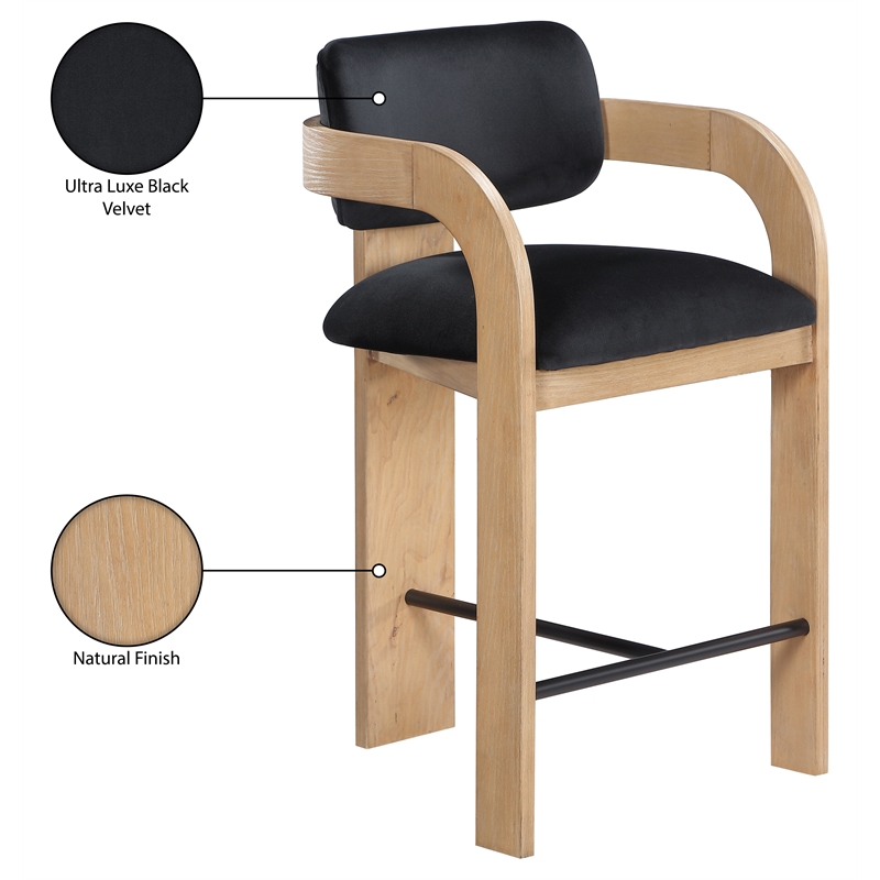 Meridian Furniture Cedra Black Velvet Performance Fabric Counter Stool