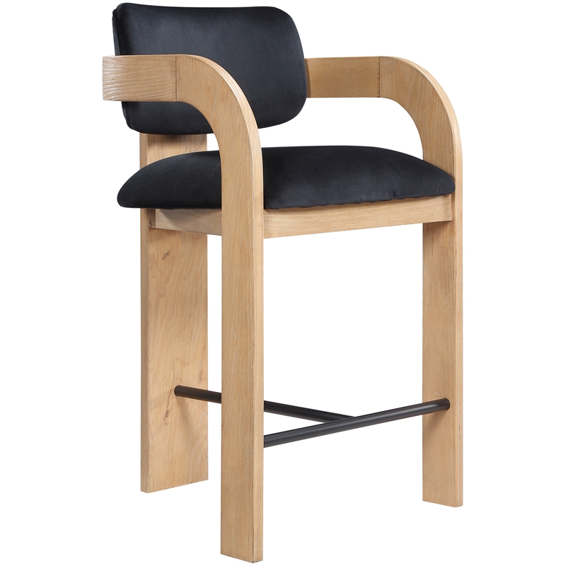 Meridian Furniture Cedra Black Velvet Performance Fabric Counter Stool