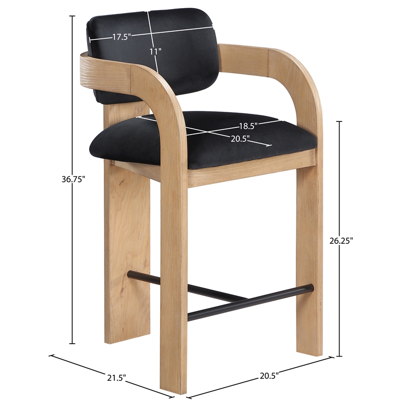 Meridian Furniture Cedra Black Velvet Performance Fabric Counter Stool