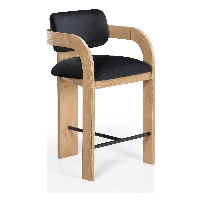 Meridian Furniture Cedra Black Velvet Performance Fabric Counter Stool