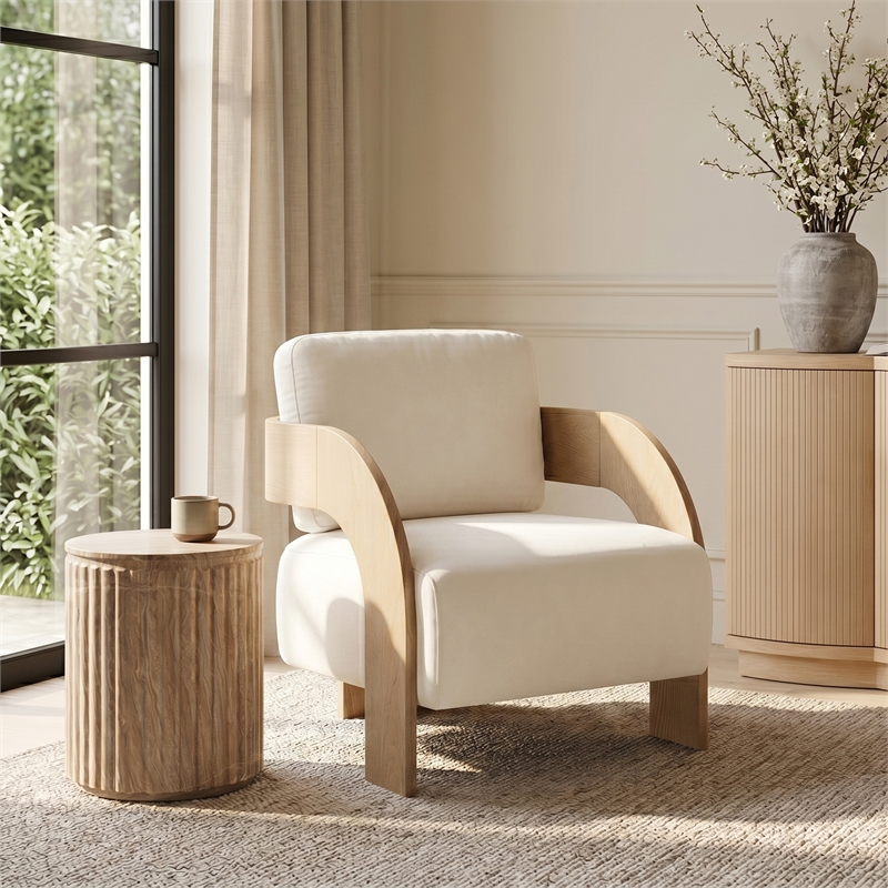 Meridian Furniture Cedra Cream Velvet Performance Fabric Accent Chair