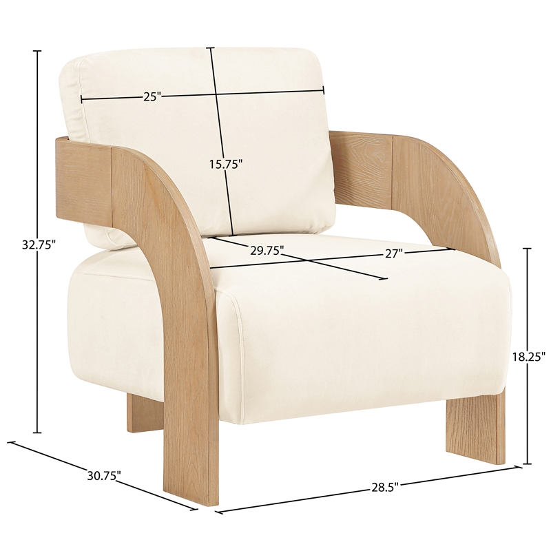Meridian Furniture Cedra Cream Velvet Performance Fabric Accent Chair
