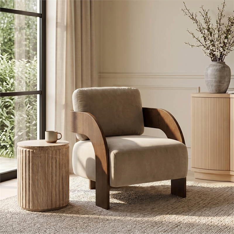 Meridian Furniture Cedra Beige Velvet Performance Fabric Accent Chair