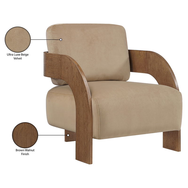 Meridian Furniture Cedra Beige Velvet Performance Fabric Accent Chair