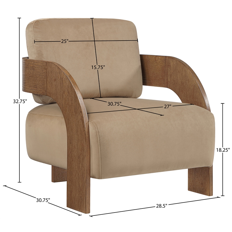 Meridian Furniture Cedra Beige Velvet Performance Fabric Accent Chair