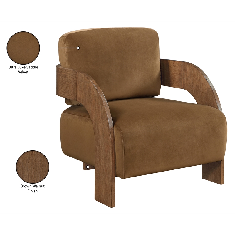 Meridian Furniture Cedra Saddle Velvet Performance Fabric Accent Chair