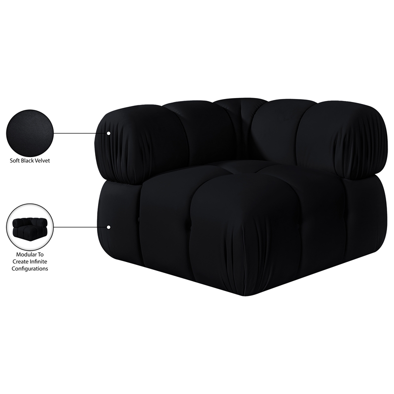 Meridian Furniture Orin Black Velvet Performance Fabric Modular Corner Chair
