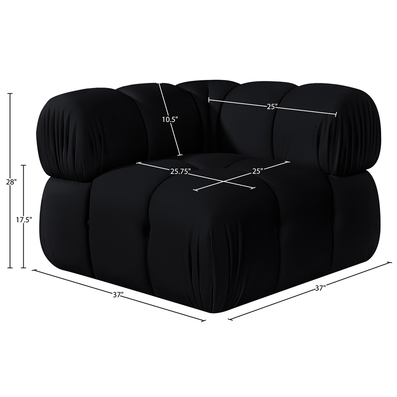 Meridian Furniture Orin Black Velvet Performance Fabric Modular Corner Chair