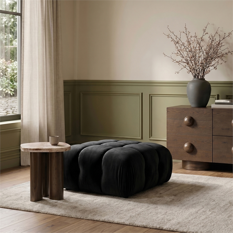 Meridian Furniture Orin Black Velvet Performance Fabric Modular Ottoman
