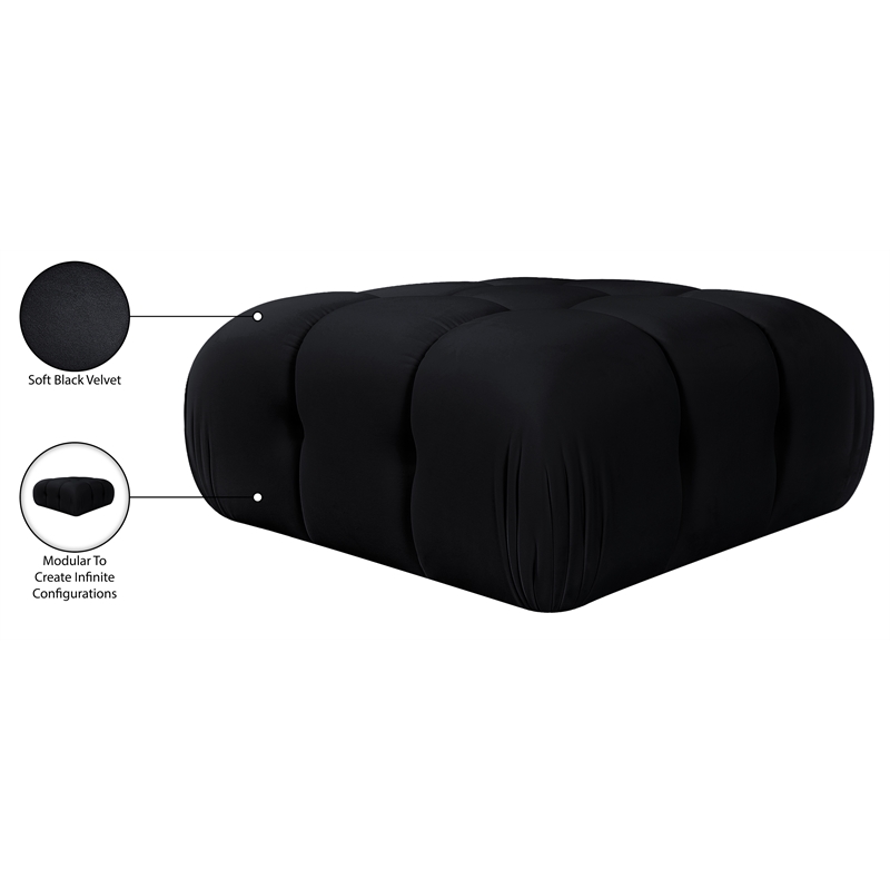 Meridian Furniture Orin Black Velvet Performance Fabric Modular Ottoman