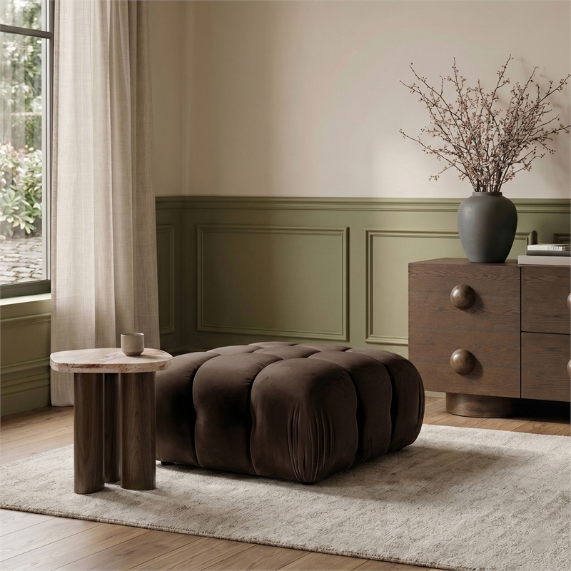 Meridian Furniture Orin Brown Velvet Performance Fabric Modular Ottoman
