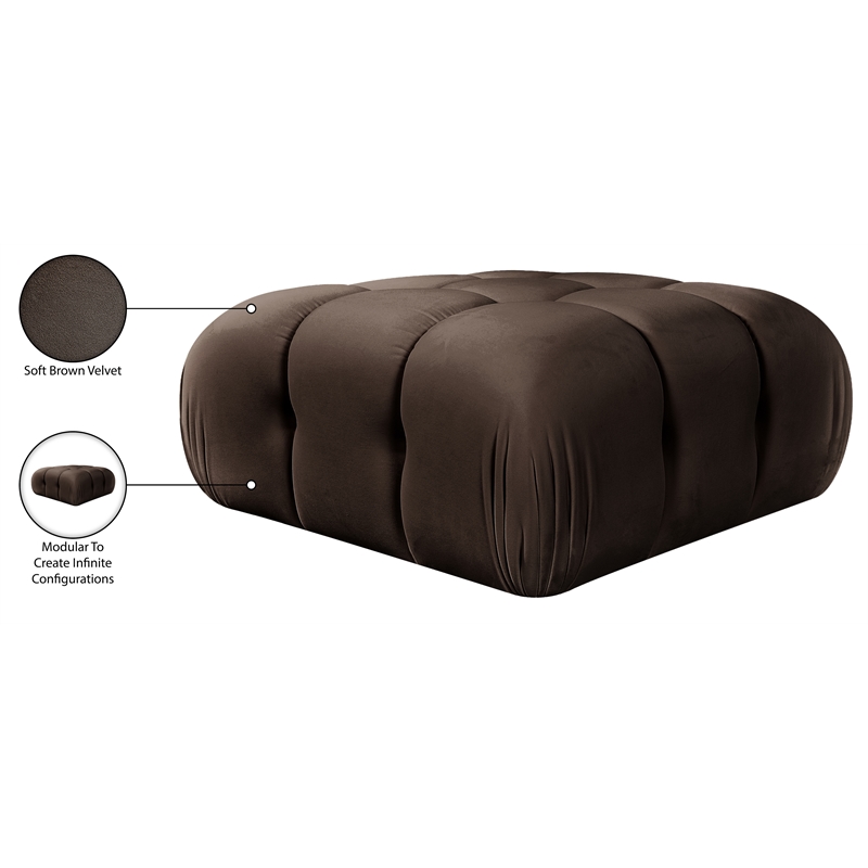 Meridian Furniture Orin Brown Velvet Performance Fabric Modular Ottoman