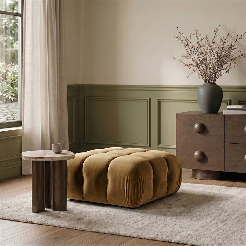 Meridian Furniture Orin Saddle Velvet Performance Fabric Modular Ottoman