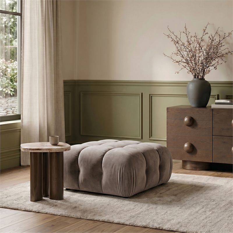 Meridian Furniture Orin Taupe Velvet Performance Fabric Modular Ottoman
