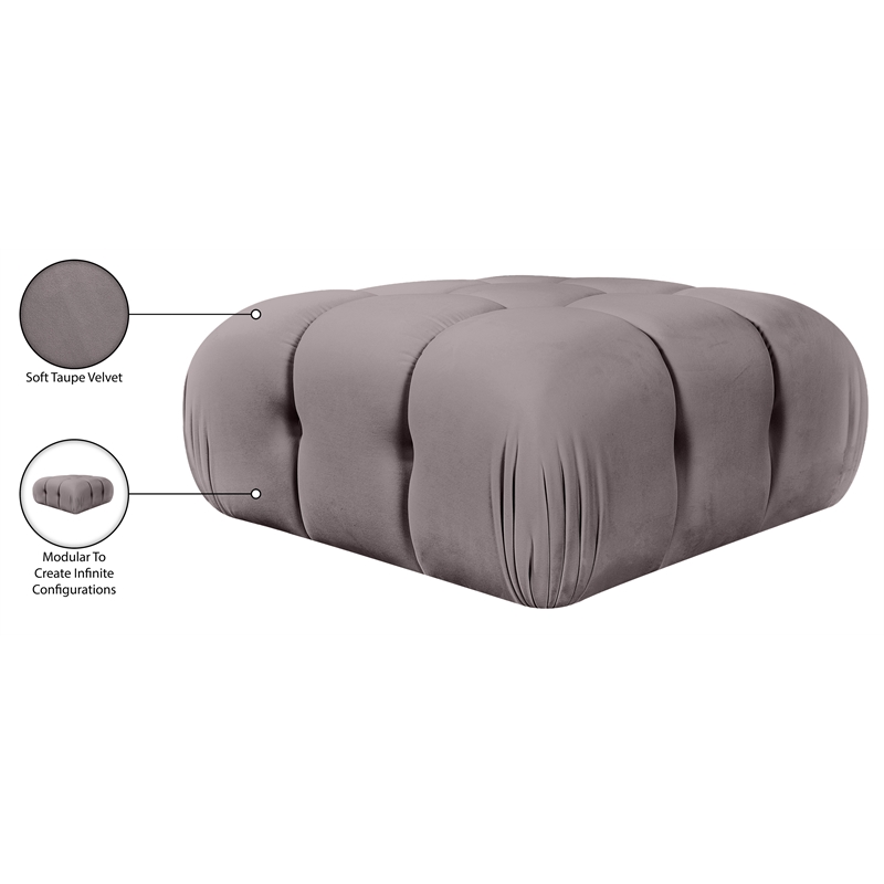 Meridian Furniture Orin Taupe Velvet Performance Fabric Modular Ottoman