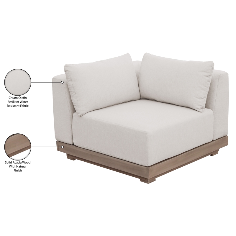 Meridian Furniture Solace Cream Performance Fabric Patio Modular Corner Chair