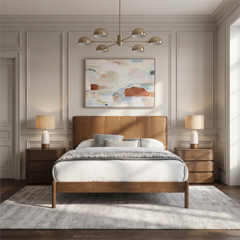 Meridian Furniture Arielle Cognac Vegan Leather Upholstered Full Bed