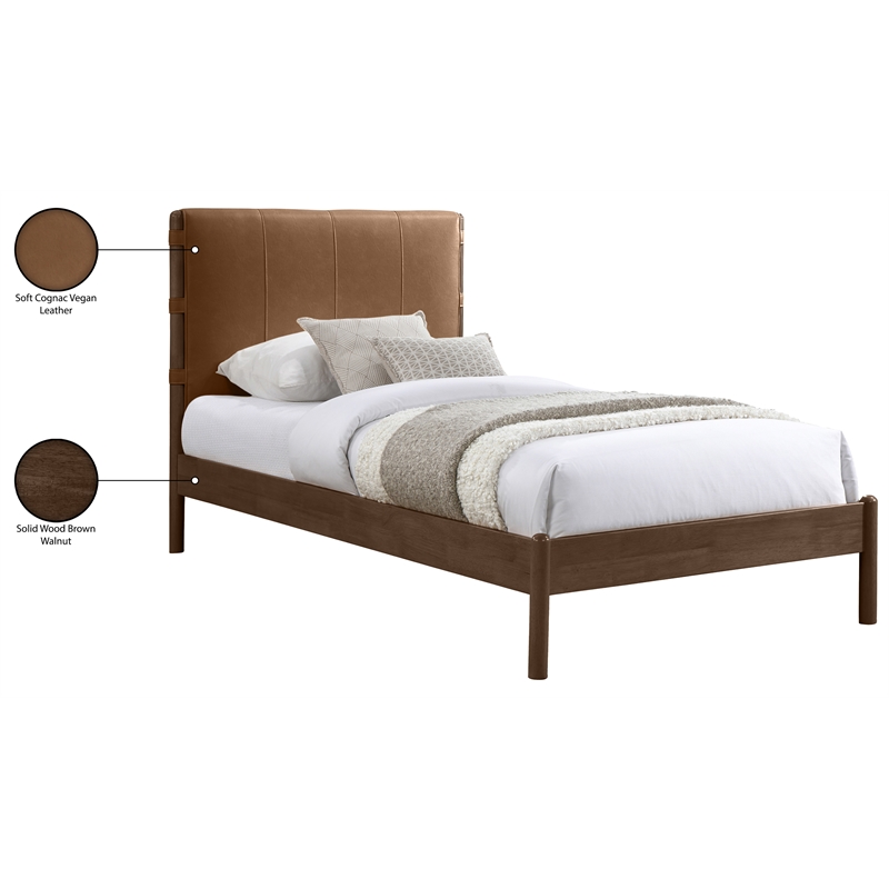 Meridian Furniture Arielle Cognac Vegan Leather Upholstered Twin Bed