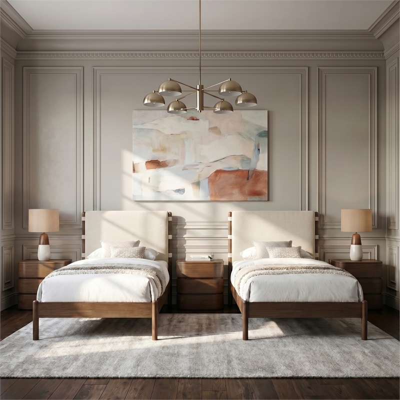 Meridian Furniture Arielle Cream Vegan Leather Upholstered Twin Bed