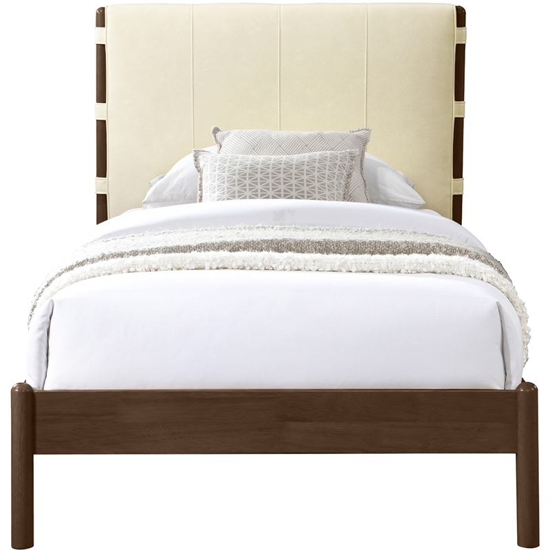 Meridian Furniture Arielle Cream Vegan Leather Upholstered Twin Bed