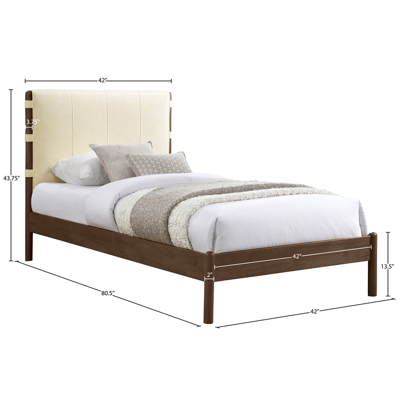 Meridian Furniture Arielle Cream Vegan Leather Upholstered Twin Bed