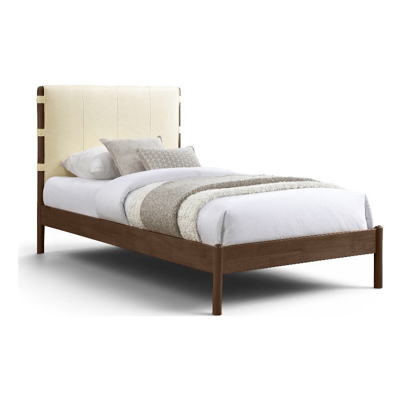 Meridian Furniture Arielle Cream Vegan Leather Upholstered Twin Bed