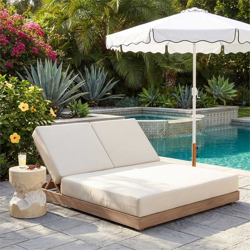 Meridian Furniture Solace Cream Performance Fabric Patio Double Lounge Chair