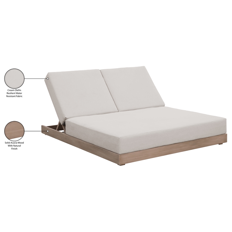Meridian Furniture Solace Cream Performance Fabric Patio Double Lounge Chair