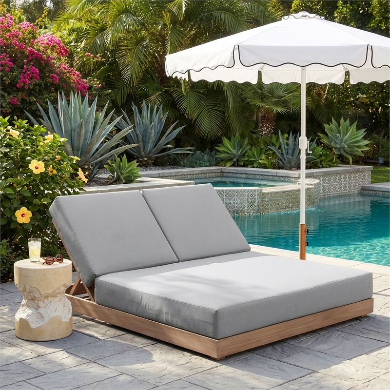Meridian Furniture Solace Grey Performance Fabric Patio Double Lounge Chair