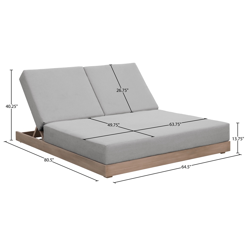 Meridian Furniture Solace Grey Performance Fabric Patio Double Lounge Chair