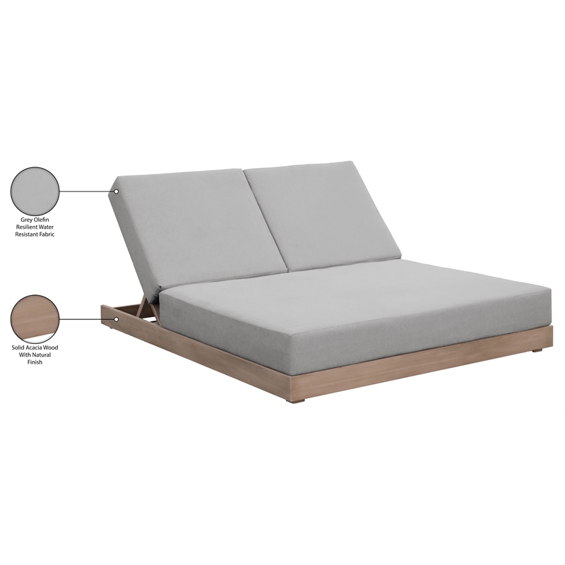 Meridian Furniture Solace Grey Performance Fabric Patio Double Lounge Chair
