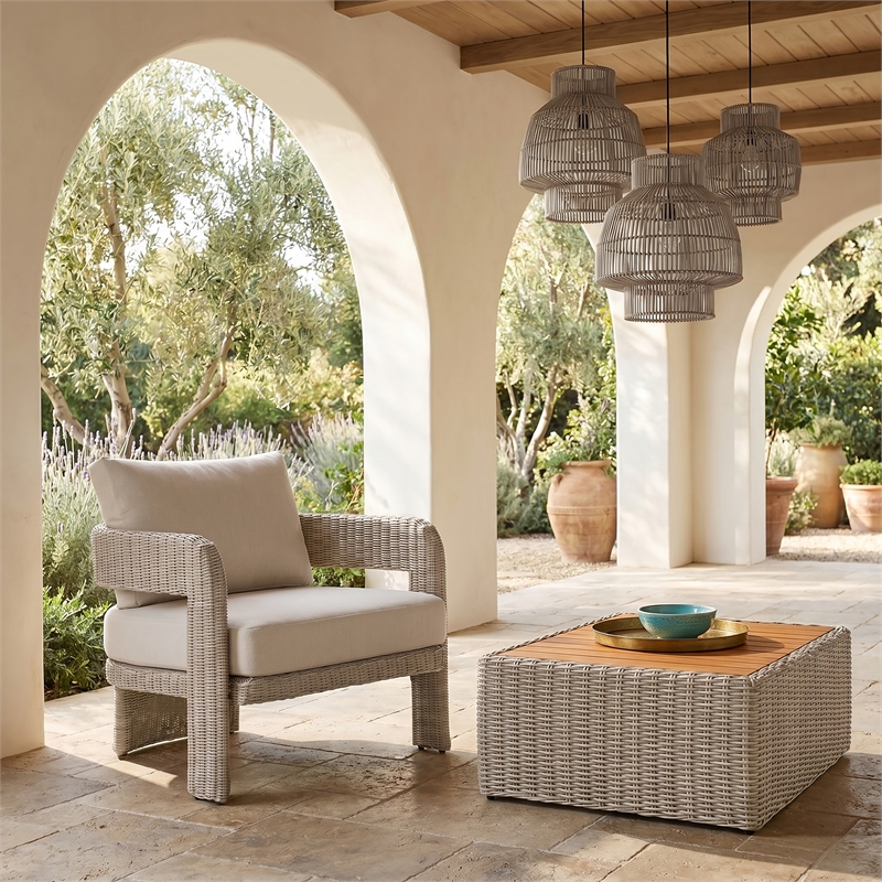 Meridian Furniture Sandbay Cream Water Resist Fabric Patio Accent Chair
