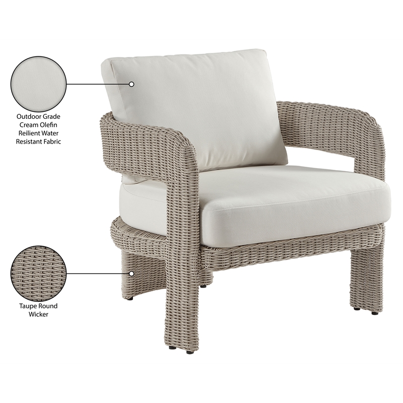 Meridian Furniture Sandbay Cream Water Resist Fabric Patio Accent Chair