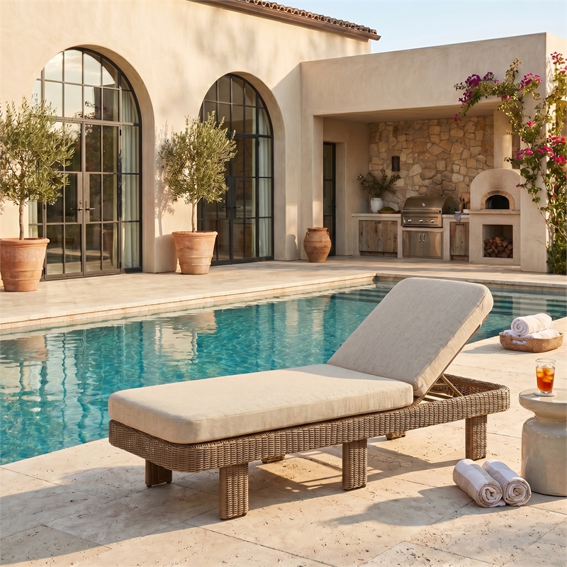 Meridian Furniture Sandbay Beige Water Resist Fabric Patio Lounge Chair