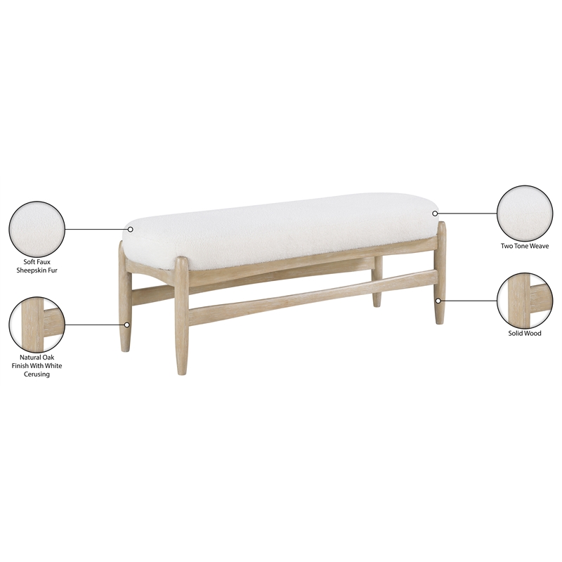 Meridian Furniture Briar Cream Faux Sheepskin Upholstered Bench