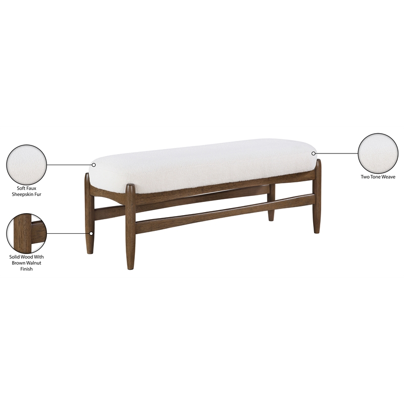 Meridian Furniture Briar Cream Faux Sheepskin Upholstered Bench