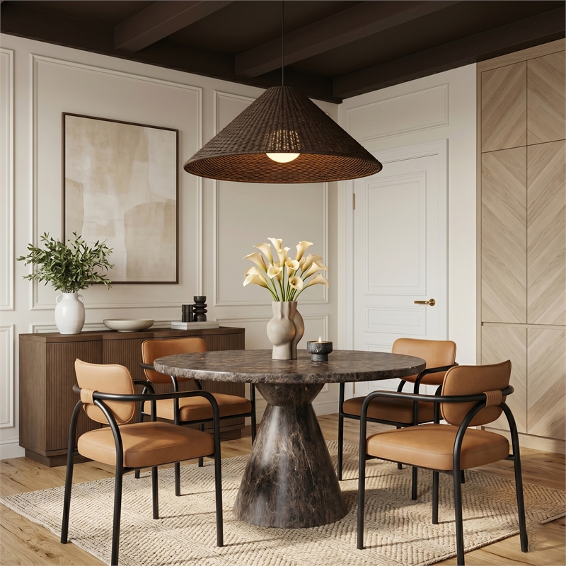 Meridian Furniture Serava Cognac Vegan Leather Dining Chair (Set of 2)