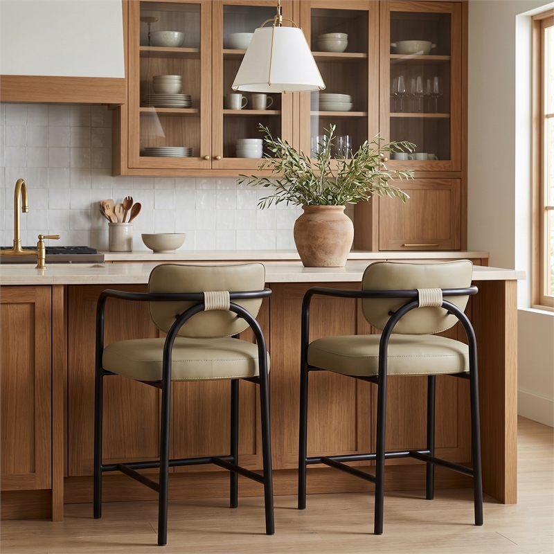 Meridian Furniture Serava Beige Vegan Leather Upholstered Counter Stool