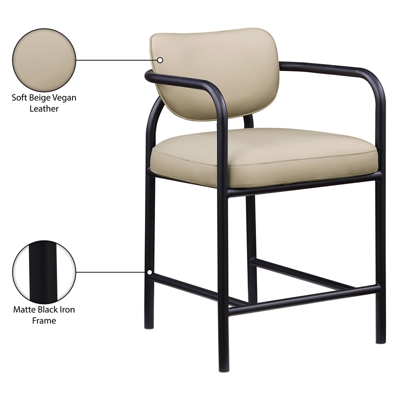 Meridian Furniture Serava Beige Vegan Leather Upholstered Counter Stool