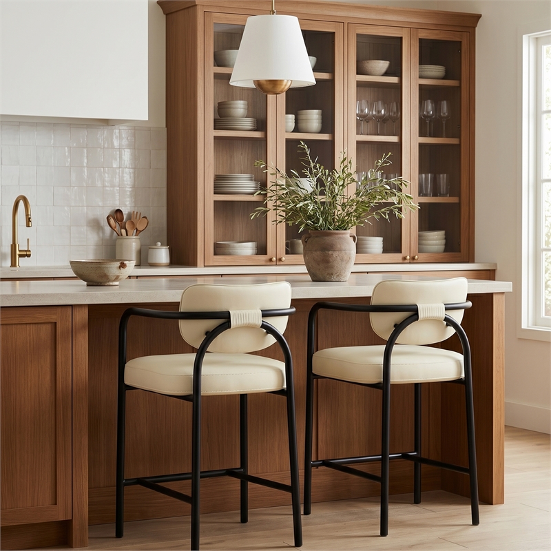 Meridian Furniture Serava Cream Vegan Leather Upholstered Counter Stool