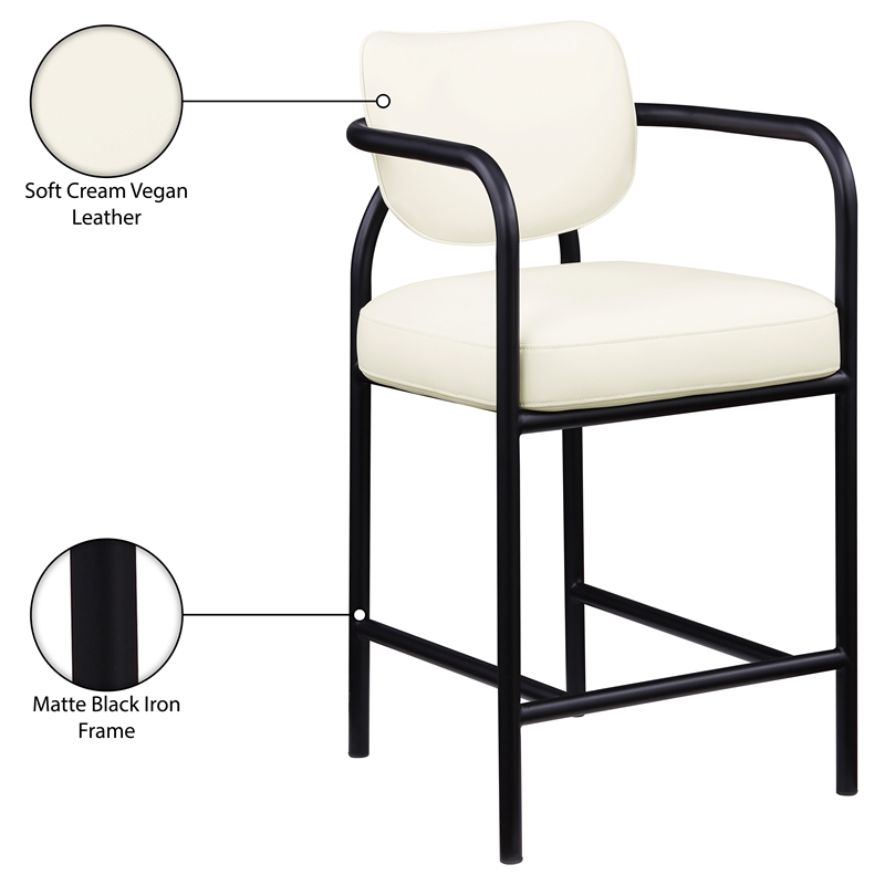 Meridian Furniture Serava Cream Vegan Leather Upholstered Counter Stool