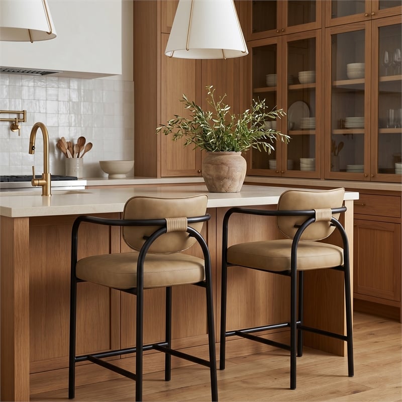 Meridian Furniture Serava Tan Vegan Leather Upholstered Counter Stool