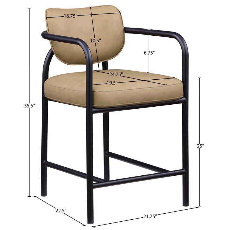 Meridian Furniture Serava Tan Vegan Leather Upholstered Counter Stool