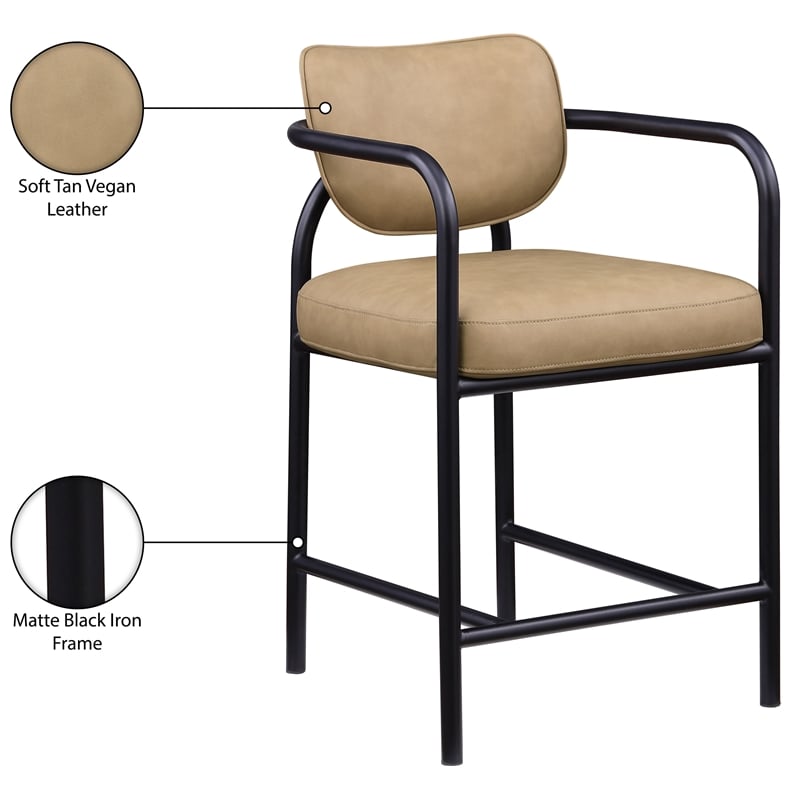 Meridian Furniture Serava Tan Vegan Leather Upholstered Counter Stool