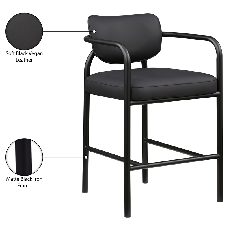 Meridian Furniture Serava Black Vegan Leather Upholstered Bar Stool