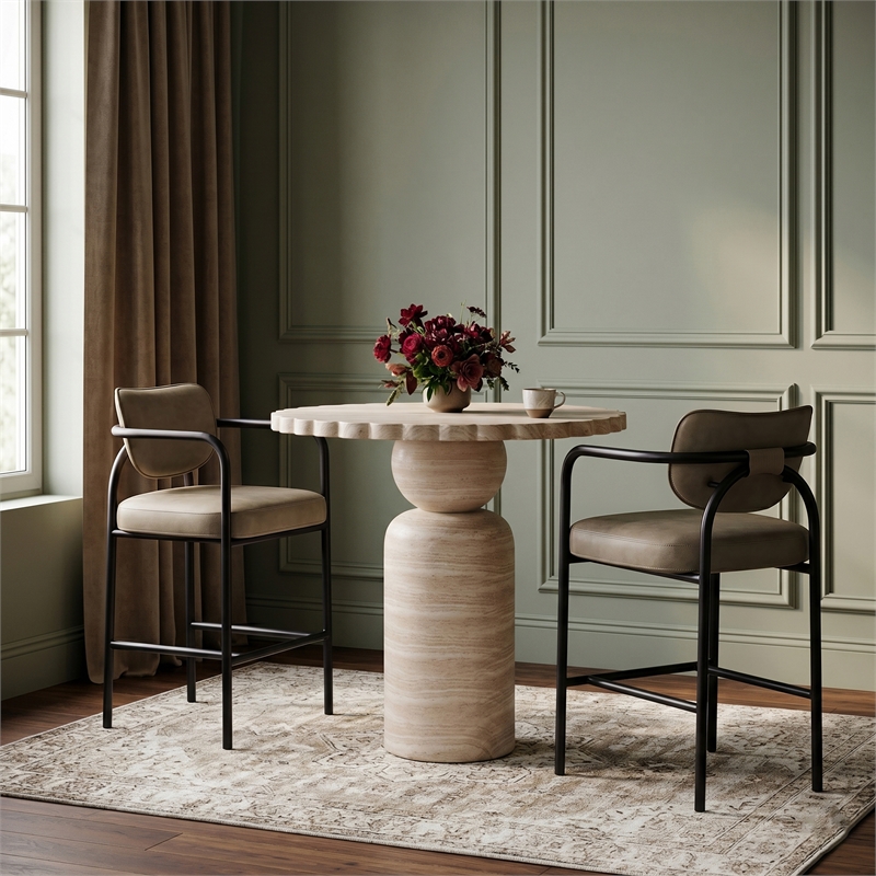 Meridian Furniture Serava Taupe Vegan Leather Upholstered Bar Stool